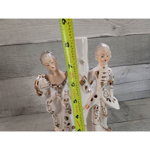 Vintage Ceramic Victorian Figurine Couple Lamp Base With Gold Accents - Picture 5 of 8